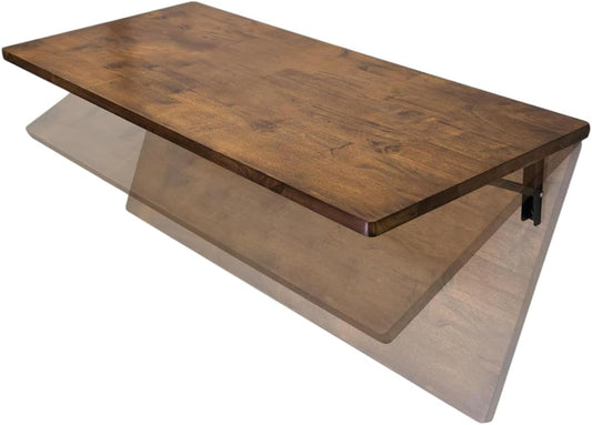 StoreYourBoard Wandgemonteerde opvouwbare tafel, donker houten slagersblok vouwbureau, 40 "x 18", zwarte stalen beugels
