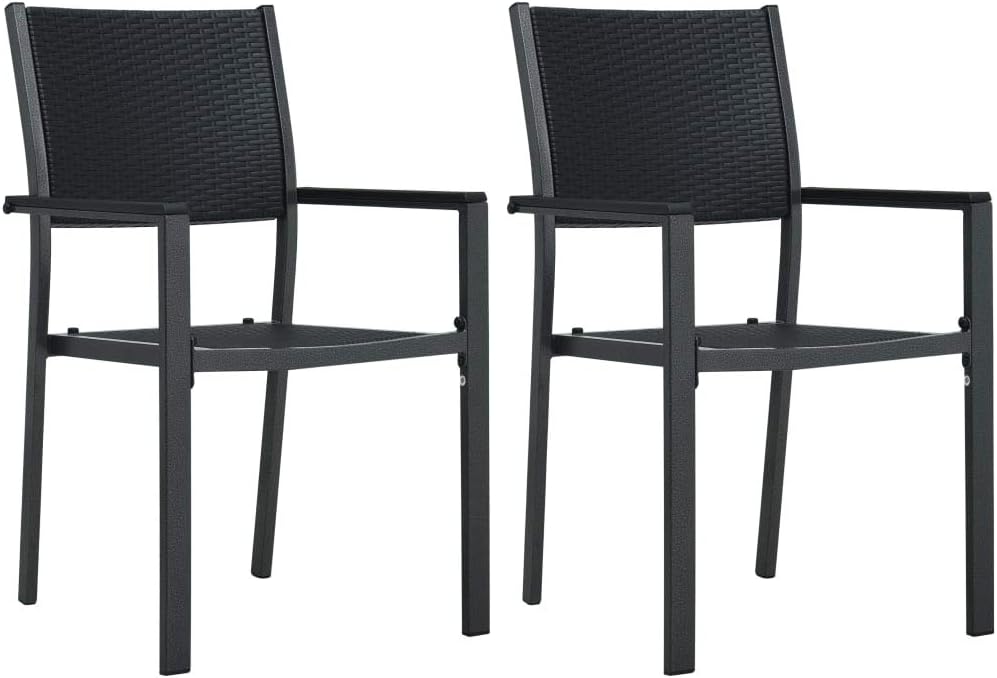 Set van 2 tuinstoelen van kunststof en staal, zwart, rotan design, handgevlochten, weerbestendig, voor terras, terras, buiten, gemakkelijk te reinigen - QUORE