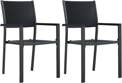 Set van 2 tuinstoelen van kunststof en staal, zwart, rotan design, handgevlochten, weerbestendig, voor terras, terras, buiten, gemakkelijk te reinigen - QUORE