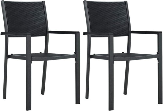 Set van 2 tuinstoelen van kunststof en staal, zwart, rotan design, handgevlochten, weerbestendig, voor terras, terras, buiten, gemakkelijk te reinigen - QUORE