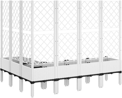 Flower Box for the Garden with Integrated Polypropylene Trellis Raised Design and Rattan Look, White, 160 x 120 x 142 cm, Ideal for Climbing Plants, Vegetables and Flowers - QUORE
