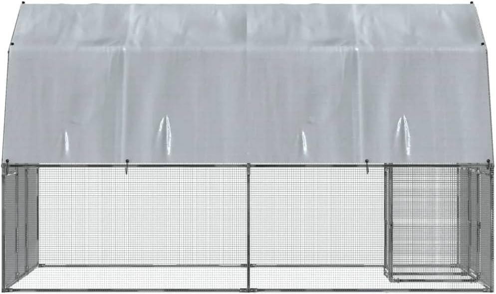 Chicken Cage with Roof and Door Silver Galvanized Steel,Walk In Chicken Run Galvanized Chicken Coop Chicken Coop Chicken Coop Cage Rabbit Hutch Pet Playpen Backyard With Water Resistant Cover
