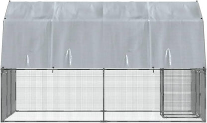 Chicken Cage with Roof and Door Silver Galvanized Steel,Walk In Chicken Run Galvanized Chicken Coop Chicken Coop Chicken Coop Cage Rabbit Hutch Pet Playpen Backyard With Water Resistant Cover