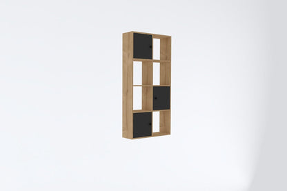 Hanah Home Scandinavian Wand-Mounted Bookshelf, saffier & antraciet, 77,8 x 151,4 x 22 cm | 100% Melamine Coated Particle Board, 18 mm dik | Stijlvol & Ruimtebesparend Ontwerp