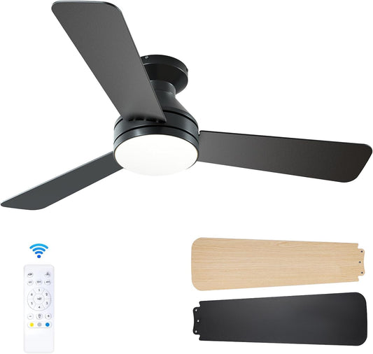 Passky Plafondventilator met verlichting, 50 cm (20 inch) laag profiel, plafondventilator, 3000-6000 K, dimbaar, modern, flush mount, led-ventilatorlicht, voor slaapkamer, keuken, woonkamer (107 cm