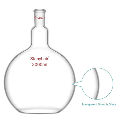 Kookkolf met platte bodem – Bolkolf – Laboratoriumkolf – Destillatiekolf – Refluxkolf – 3000 ml – Borosilicaatglas 24/40
