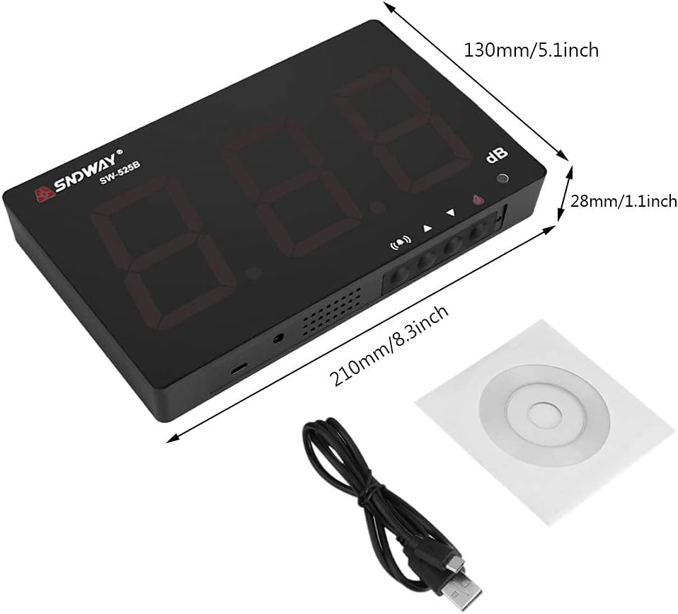 Geluidsniveau Meter – Decibelmeter – Geluidsmeter – Geluidmeter – Ruismeter – Muurhangend Wandmodel – 30-130 dB Meetbereik – 24,4 cm LCD-Scherm Met Alarm & Datalogger