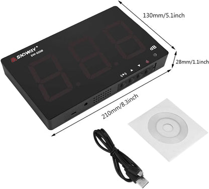Geluidsniveau Meter – Decibelmeter – Geluidsmeter – Geluidmeter – Ruismeter – Muurhangend Wandmodel – 30-130 dB Meetbereik – 24,4 cm LCD-Scherm Met Alarm & Datalogger