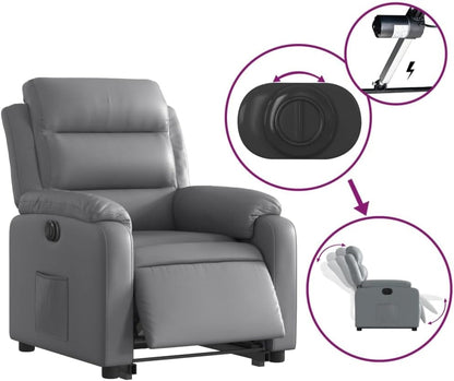 Relaxstoel met opstahulp – Elektrische Loungechair – Tv-Stoel – Ligstoel – Relaxfauteuil – Grijs Kunstleer – Elektrisch Kantelsysteem – Traploos Verstelbare Ligfunctie
