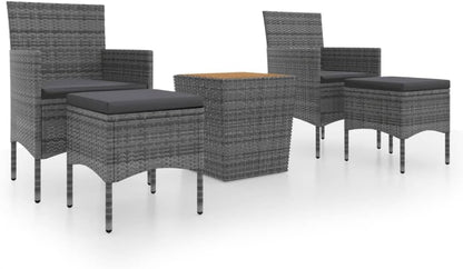 Gecheer Tuintafel en stoelen, 5-delig, polyrotan, acaciahout, grijs, tuinmeubelen, terrasbank, type 1 - QUORE