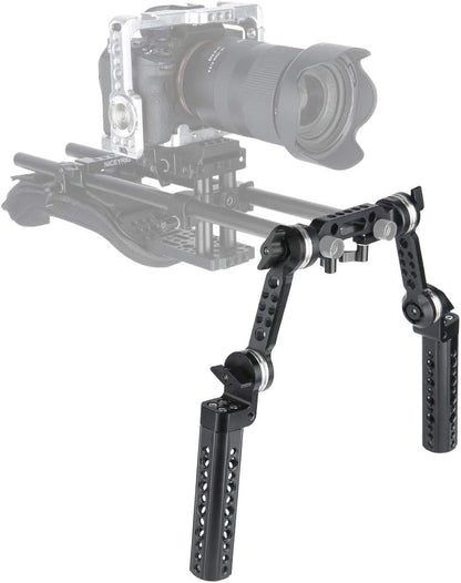 Rozet handgreep kit – Camera handgreep – Camera rig handvat – Schouderrig handvat – Grip voor videorig – Met verlengarm en 15 mm staafklem – 145 mm handgreep van aluminiumlegering