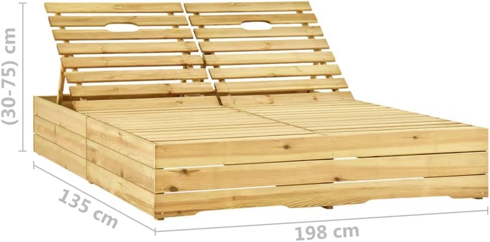 3065983 Double Lounger and Cushion Made of Impregnated Pine Wood, Outdoor Garden Lounger, Outdoor Garden Lounger for Outdoor Swimming Pool Lounger - QUORE