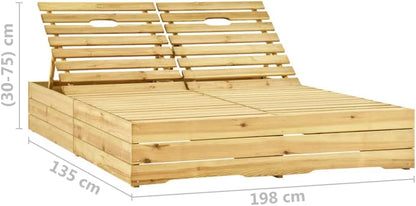 3065983 Double Lounger and Cushion Made of Impregnated Pine Wood, Outdoor Garden Lounger, Outdoor Garden Lounger for Outdoor Swimming Pool Lounger - QUORE