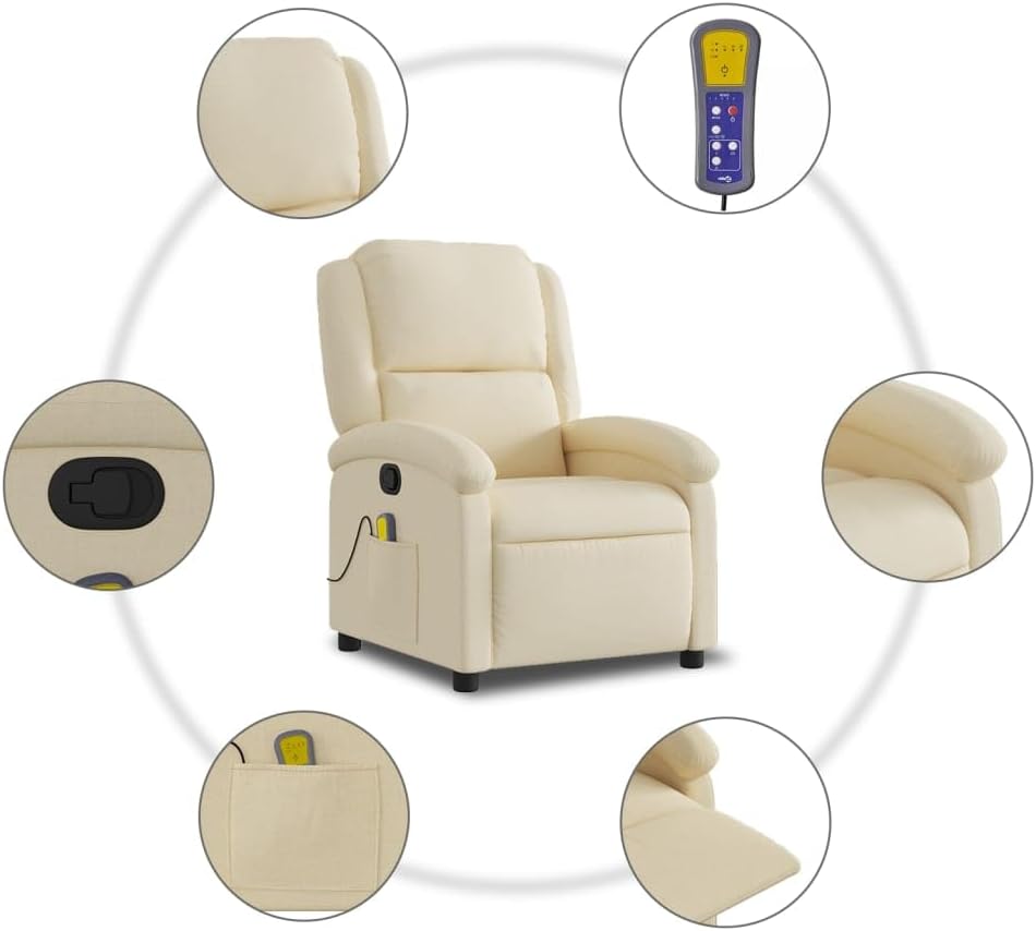 vidaXL Massagestoel verstelbaar stof crèmekleurig, zitstoel, armstoel, fauteuil, leunstoel, stoel, televisiefauteuil, tv-stoel, tv-fauteuil, zetel