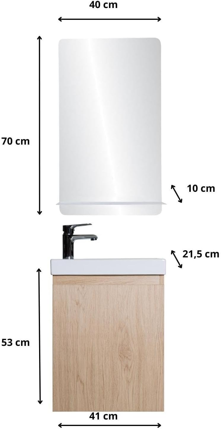 Lisa Bathroom Sink with Mirror, White - QUORE