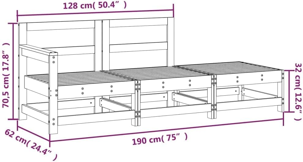 3-delige loungeset van grenenhout, geïmpregneerd tuinmeubelset, outdoor balkonset, terrasmeubels, tuinlounge, zitgroep voor terras, balkon, tuin -B - QUORE