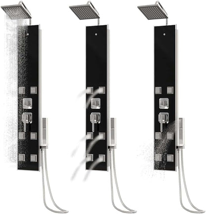 Douchepaneel – Douchezuil – Douchesysteem – Douchekolom – Regendouche – Roestvrij Staal & Gehard Glas – Zwart 18x45,5x130 cm