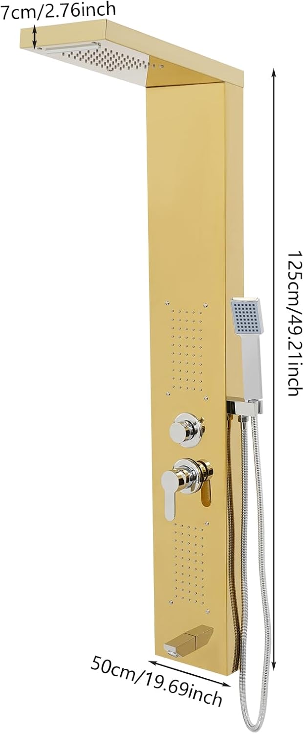Douchepaneel – Douchekolom – Douchesysteem – Regendouche – Wanddouche – 5-In-1 Functie – Roestvrij Staal 50x125 cm