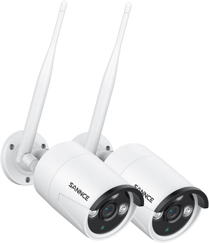 SANNCE AI Human Detection Wifi-bewakingscamera, 5 MP, 2 stuks, met audio-opname, IP66 waterdicht, ondersteunt Amazon Alexa