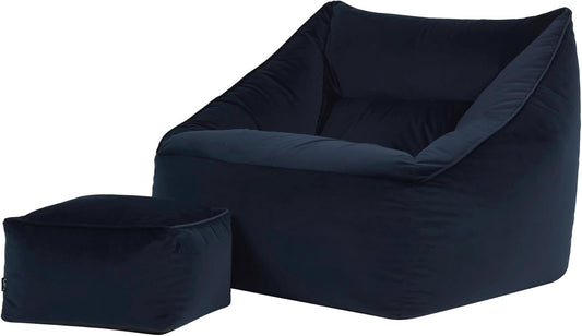 Zitzak – Beanbag – Fauteuil – Lounger – Hocker – Donkerblauw – Fluweel – Inclusief Vulling – Waterafstotende Bodem
