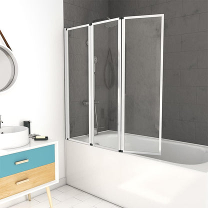 Marwell Triple White Douchewand voor badkuip, 125 x 143 cm, badvouwwand in wit, met helder glas
