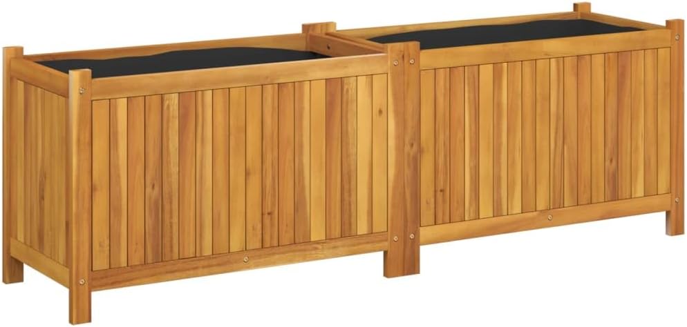 LAPOOH Tuinplantenbak met voering 153x38,5x50 cm massief hout acacia, tuinplantenbak, tuinplantenbak buiten, plantenbak-366442 - QUORE