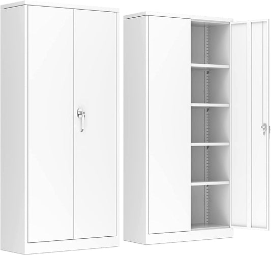 Dossierkast, metalen kast met 4 in hoogte verstelbare planken, plaatstaal poedercoating, stalen kast voor gereedschap, garage, 180 x 80 x 40 cm (wit)