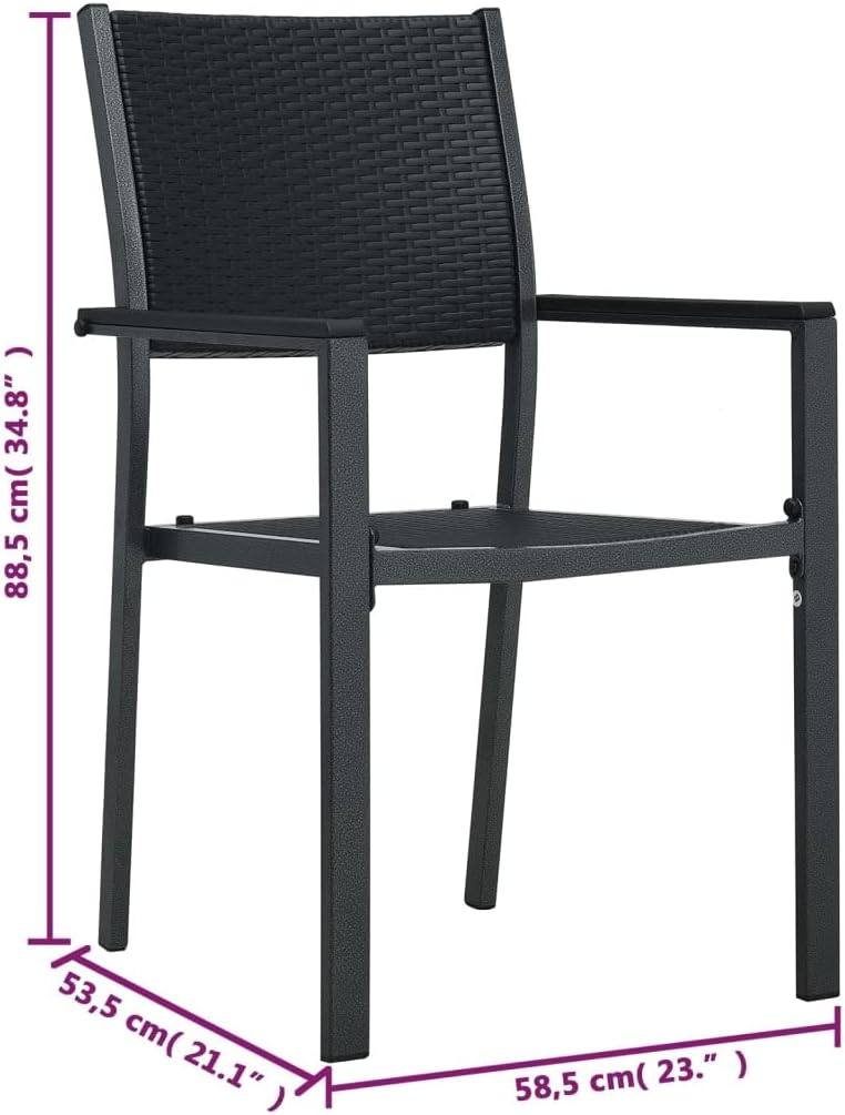 Tuinstoelen, set van 2, zwart, kunststof, rotan-look, balkonstoel, terrasstoel, eetkamerstoelen voor terras, tuin en balkon - QUORE