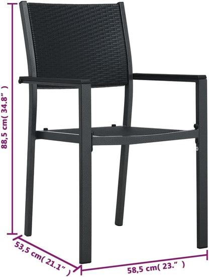 Tuinstoelen, set van 2, zwart, kunststof, rotan-look, balkonstoel, terrasstoel, eetkamerstoelen voor terras, tuin en balkon - QUORE
