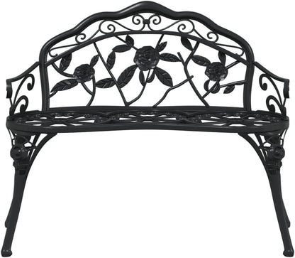 Cast Aluminium Garden Bench Black 100 cm Weatherproof Outdoor Bench with Cast Iron Legs and Classic Floral Pattern Durable Patio Furniture - QUORE