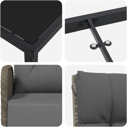 vidaXL Set of 2 Adjustable Outdoor Sunbeds | Grey Poly Rattan, Ergonomic and Weatherproof - Perfect for your Garden, Patio or Balcony. Durable Steel Frame and Removable Cushion Covers. - QUORE