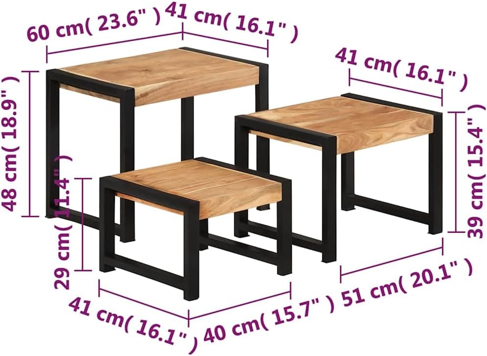vidaXL Table set 3 pcs solid wood