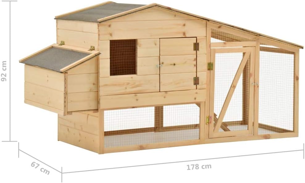 Solid Pine Chicken Coop 178 x 67 x 92 cm Chicken Coop Aviary Outdoor Cages and Chicken Coops - QUORE