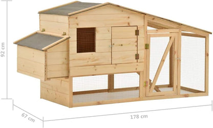 Solid Pine Chicken Coop 178 x 67 x 92 cm Chicken Coop Aviary Outdoor Cages and Chicken Coops - QUORE