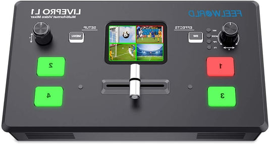 Feelworld LIVEPRO L1 V1 Multi Camera Video Mixer Switcher 4 x HDMI Inputs 2 Inch LCD Display USB 3.0 Camera Production Real Time Live Streaming Lightweight Heat Dissipation - QUORE