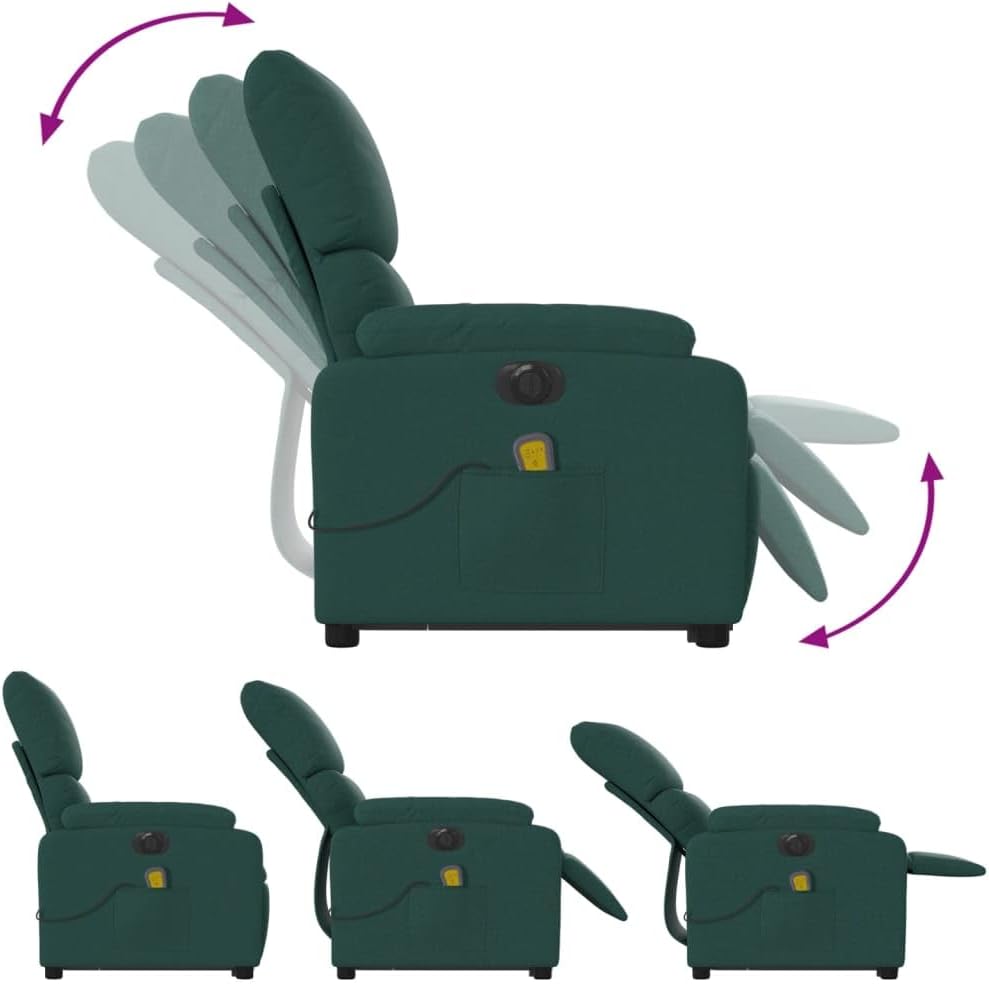 Elektrische Massagestoel – Sta-Op Stoel – Relaxstoel – TV Stoel – Elektrische Relaxstoel – 6-Punts Vibratiemassage – Elektrisch Verstelbare Rugleuning Tot 135° – Donkergroen Stof