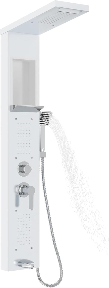 Douchepaneel – Douchesysteem – Douche Set – Douchekolom – Regendouche – Roestvrij Staal 304 – 4 Straalsoorten & Anti-Kalk Nozzles – Wit