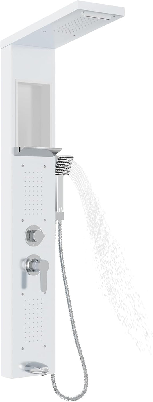 Douchepaneel – Douchesysteem – Douche Set – Douchekolom – Regendouche – Roestvrij Staal 304 – 4 Straalsoorten & Anti-Kalk Nozzles – Wit