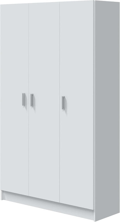Multifunctionele kledingkast met drie vleugeldeuren en drie verstelbare planken, kleur wit, afmetingen 109 x 37 x 180 cm