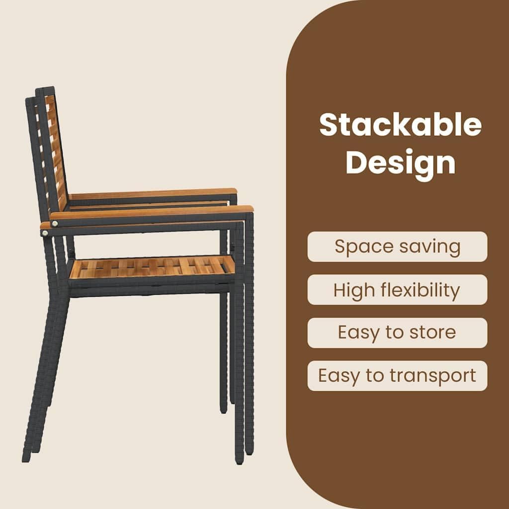 Stapelbare tuinstoelen – tuinstoelen – buitenstoelen – terrasstoelen – balkonstoelen – zwart poly rattan – weerbestendig materiaal – stapelbaar ontwerp