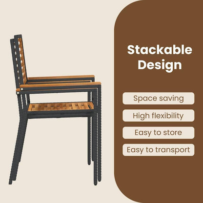 Stapelbare tuinstoelen – tuinstoelen – buitenstoelen – terrasstoelen – balkonstoelen – zwart poly rattan – weerbestendig materiaal – stapelbaar ontwerp