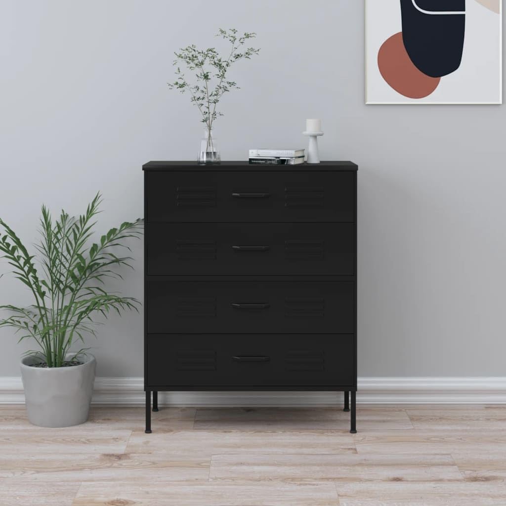 vidaXL Chest of drawers 80x35x101.6 cm steel black, chest of drawers, drawer cabinet, side cupboards, drawer cabinets, side cabinets, cupboards, cupboards, cupboards, cupboards