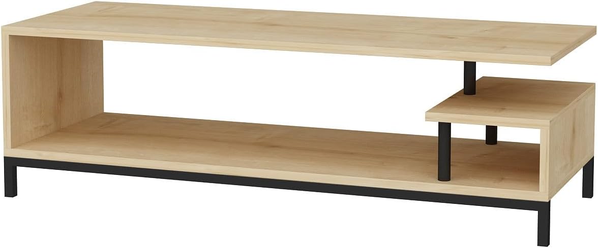 Hanah Home Industriële tv-standaard, zwart & oak, 120 x 44,6 x 37,6 cm, 100% melamine gecoat, deeltjesbord, 18 mm dik, stijlvol en duurzaam, voor moderne woonruimtes