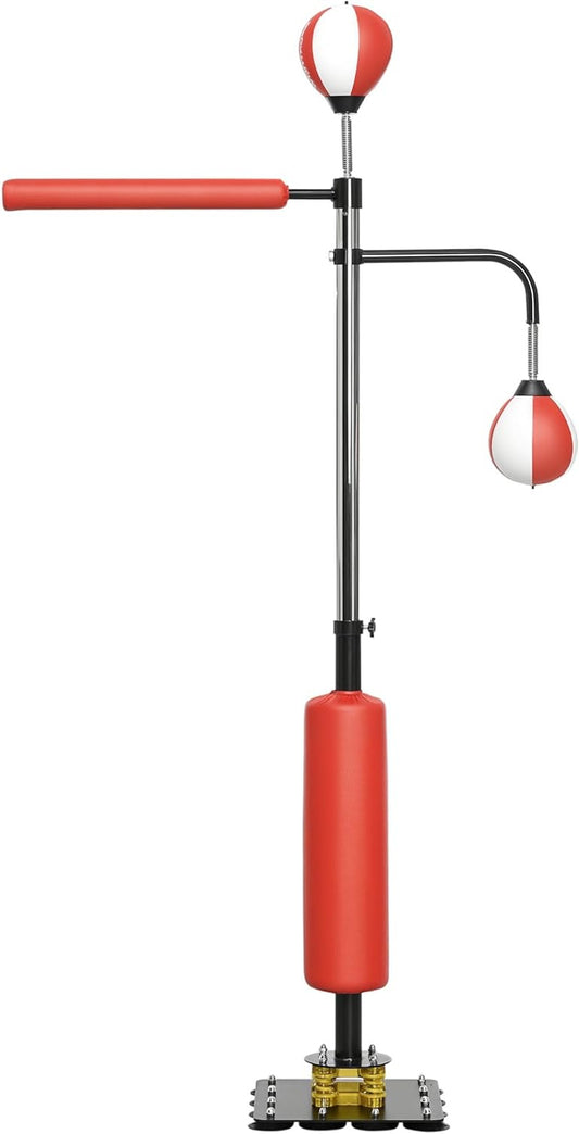 Boksstandaard – Bokszak – Speedball Trainer – Boksapparaat – Kickkussen – Verstelbare Hoogte 140-205 cm – 12 Zuignappen Voor Stevige Grip - QUORE