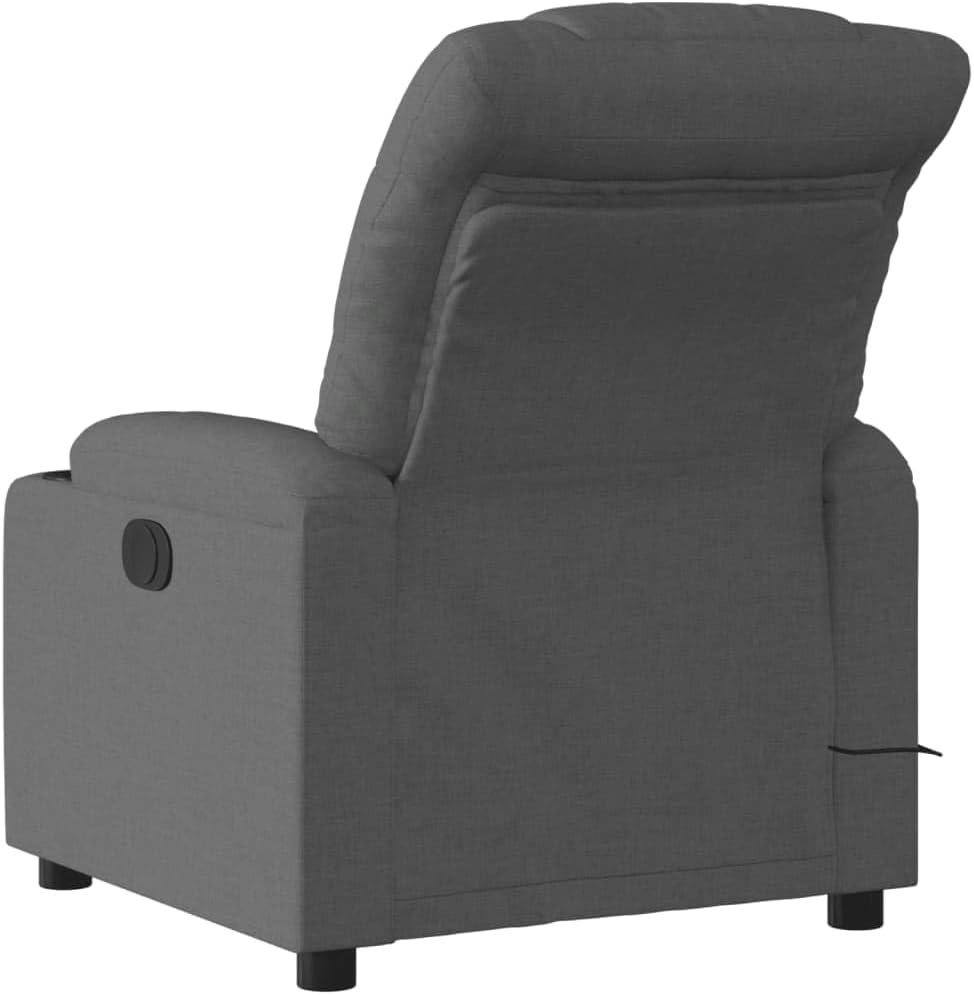 Elektrische Relaxstoel – Fauteuil – Massagestoel – Ligstoel – Wellnessstoel – 6-Punts Trillingsmassage – Stabiel Hout-Metaal Frame – Donkergrijze Stof – Groot Zitvlak – USB Bediening