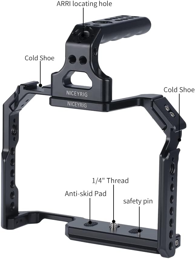 Camerakooi met Bovenhandgreep voor 90D/80D/70D – Camera Cage – DSLR Rig – Camera Rig – Videokooi – Aluminiumlegering – NATO Rail en 2 Cold Shoe