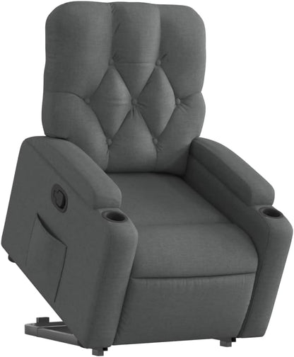 Relaxstoel met opstahulp – Elektrische Relaxstoel – Tv-stoel – Ligstoel – Verstelbare Fauteuil – Donkergrijs Stof – Handmatige Ligfunctie – Stevig Hout-Metalen Frame