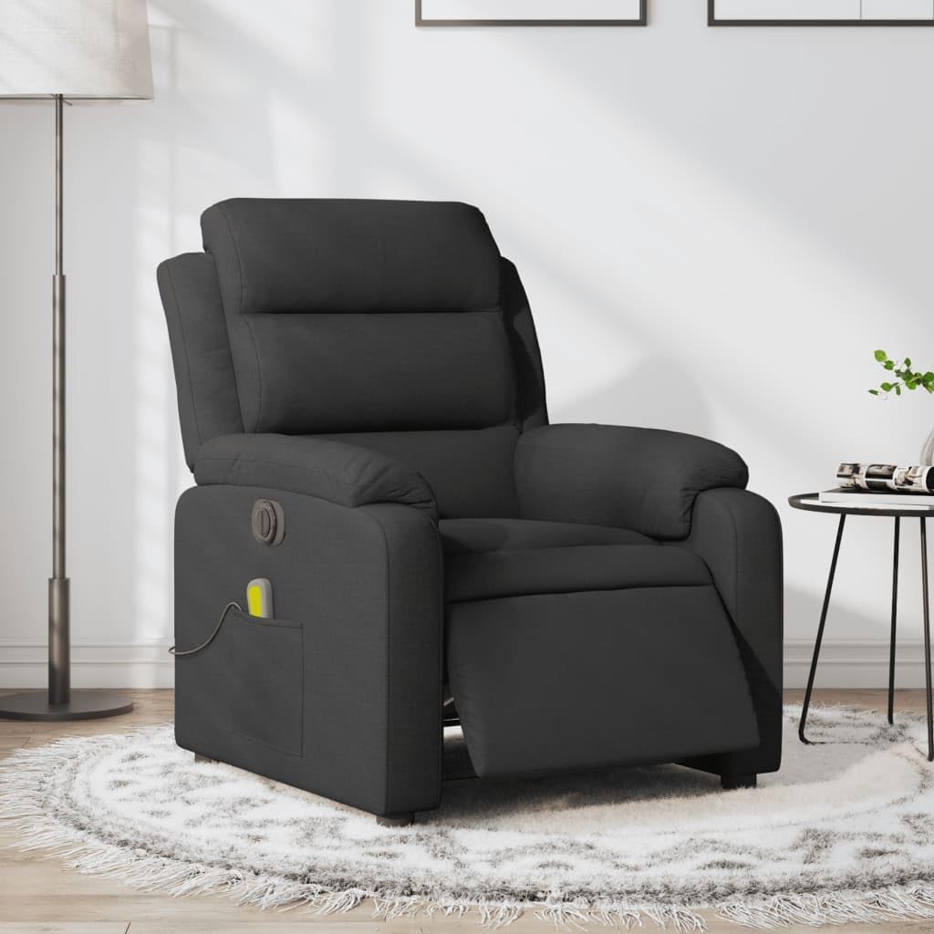 Elektrische Massagestoel – Verstelbare Relaxstoel – Zwarte Massagestoel – Elektrisch Verstelbare Fauteuil – Comfortabele Relaxfauteuil – 6-Punts Vibratiemassage – Stabiel Hout-Metaal Frame