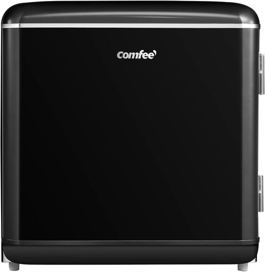 COMFEE' RCD50BL2EURT(E) Kleine koeler, 47 liter, retro-design, mini-bridgetafel, verstelbare thermostaat, stil, geschikt voor thuis, kantoor en hotel, zwart