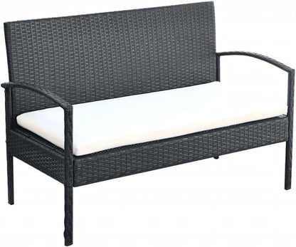 Lounge tuinmeubelset balkon meubelset tuinlounge set 4-dlg. tuin-loungeset met kussens polyrotan zwart - QUORE